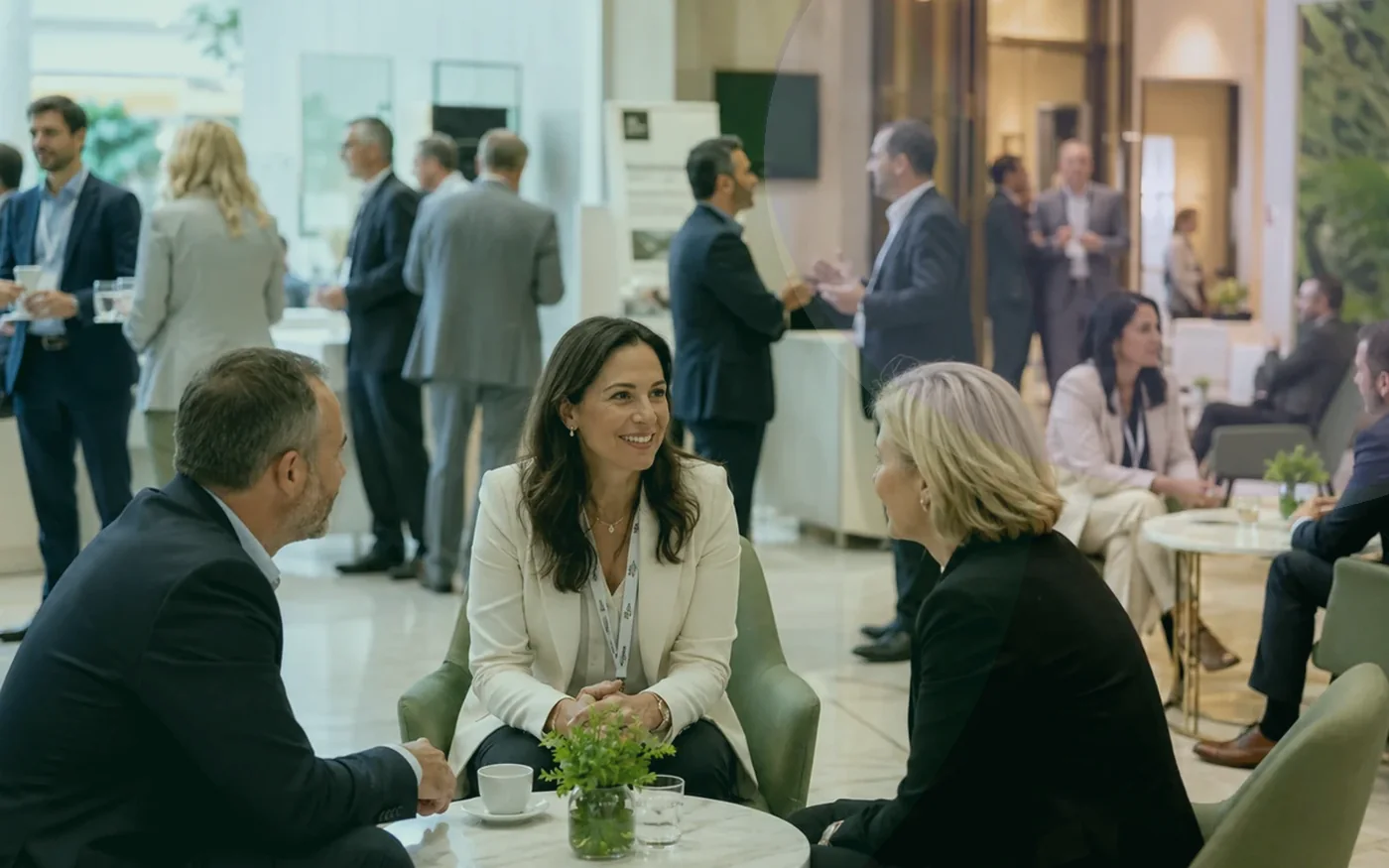 Discussion inside a professional meeting space